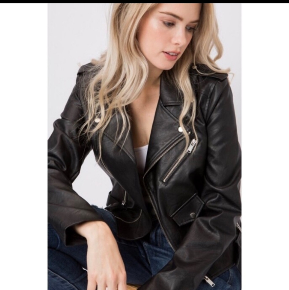 🌈 CLEARANCE 🌈NEW Black Vegan Leather Motorcycle Jacket